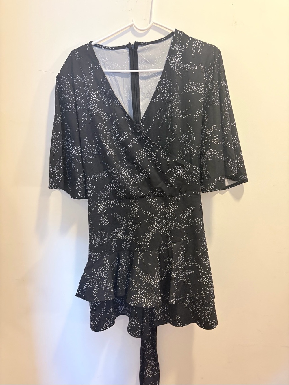 Women’s Black Printed Romper with Ruffle Hem
